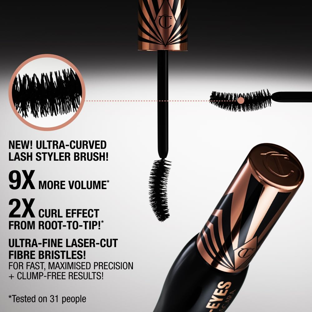 Charlotte Tilbury mascara texture swirl showing rich vinyl-black pigment payoff