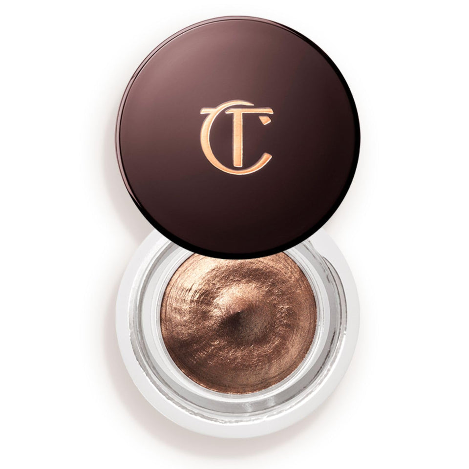 Charlotte Tilbury Mona Lisa jar front view showing compact metallic bronze shade and easy application benefit
