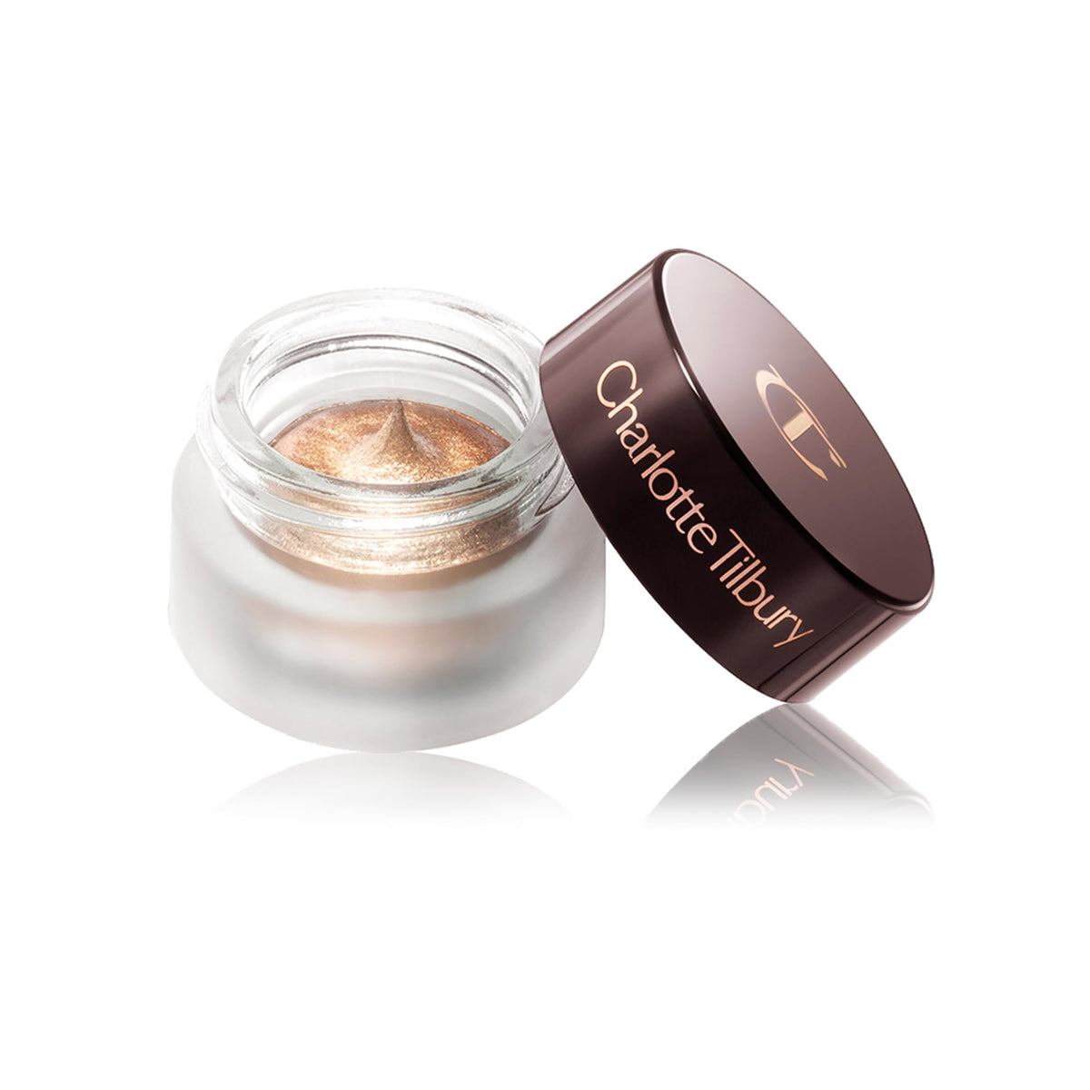 Charlotte Tilbury jar label detail highlighting product name and long-wear, hydrating formula benefits