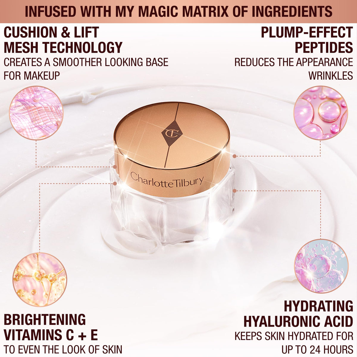 Charlotte Tilbury open jar texture highlighting creamy formula for smooth application