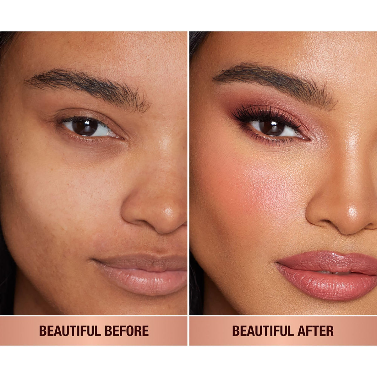 Charlotte Tilbury texture swatch on skin showing buildable, smooth matte peach color