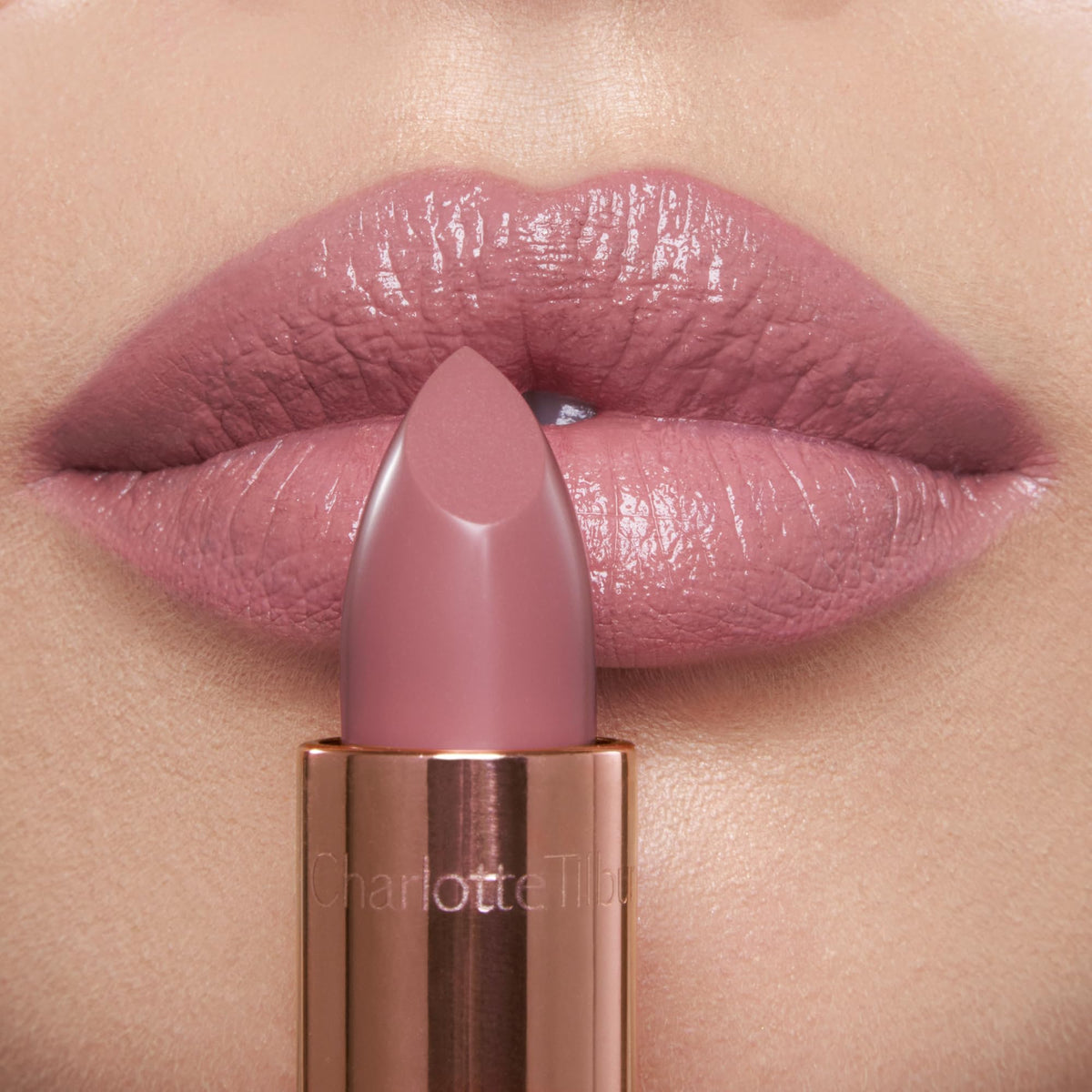 Charlotte Tilbury swatch of Pillow Talk Fair on fair skin demonstrating true color payoff