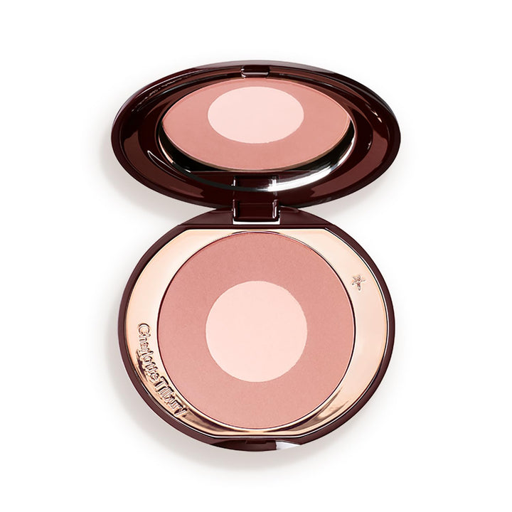 Charlotte Tilbury compact front view showing two-tone blush and elegant packaging benefit: instant visual appeal