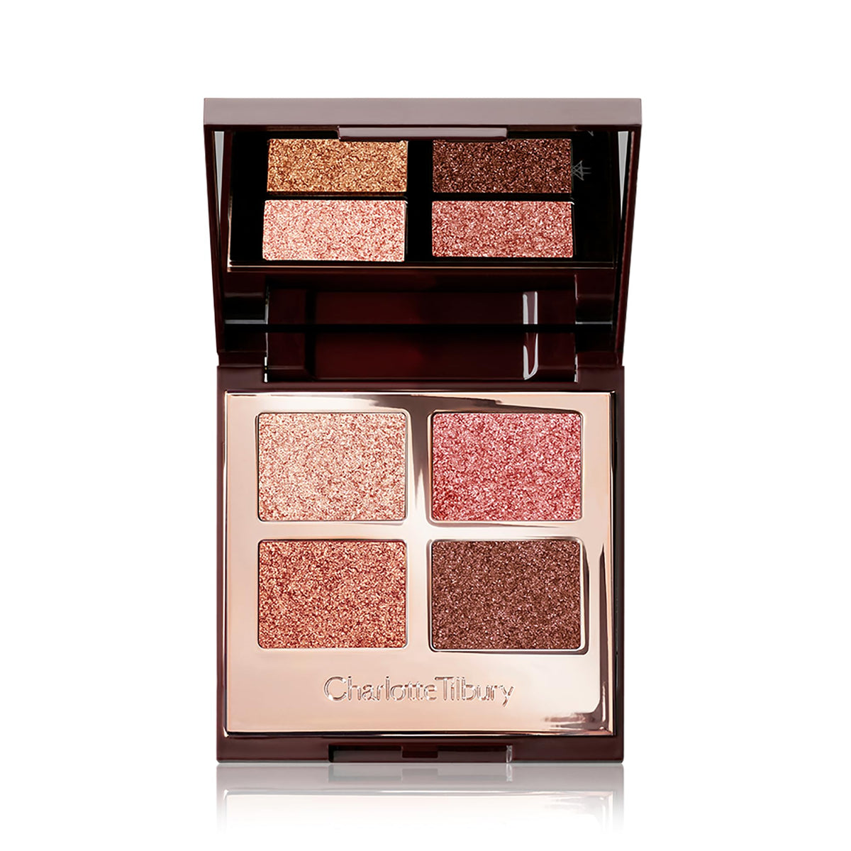 Charlotte Tilbury Pillow Talk open palette front view showing four shades and easy selection benefit