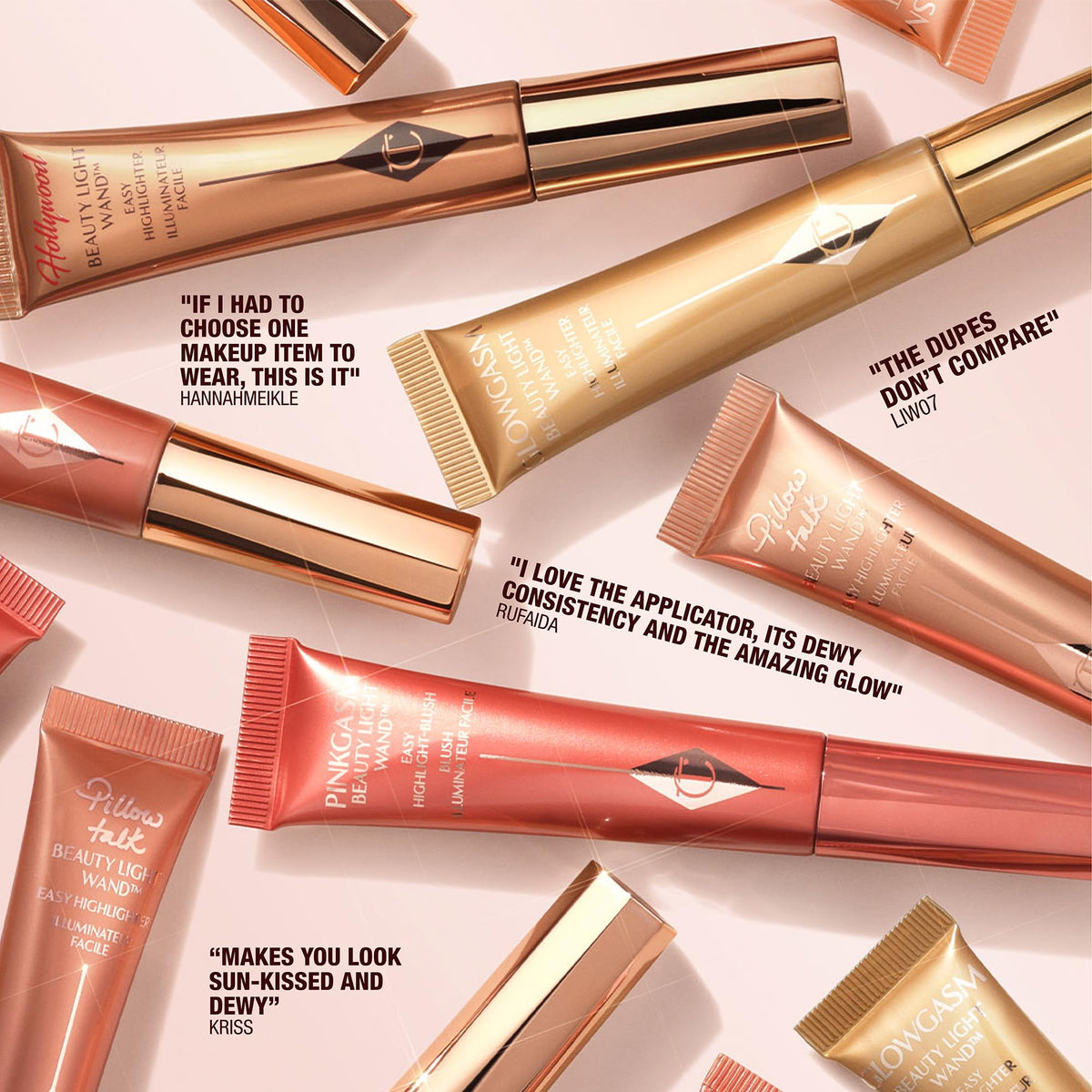 Charlotte Tilbury on a vanity mirror in lifestyle setting for effortless glow