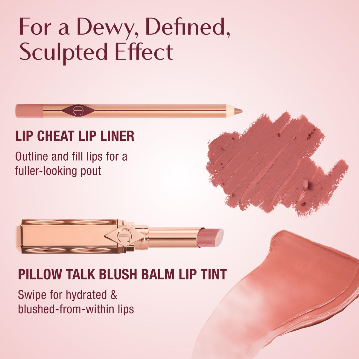 Charlotte Tilbury ingredients label highlighting botanical butters and peptides benefit