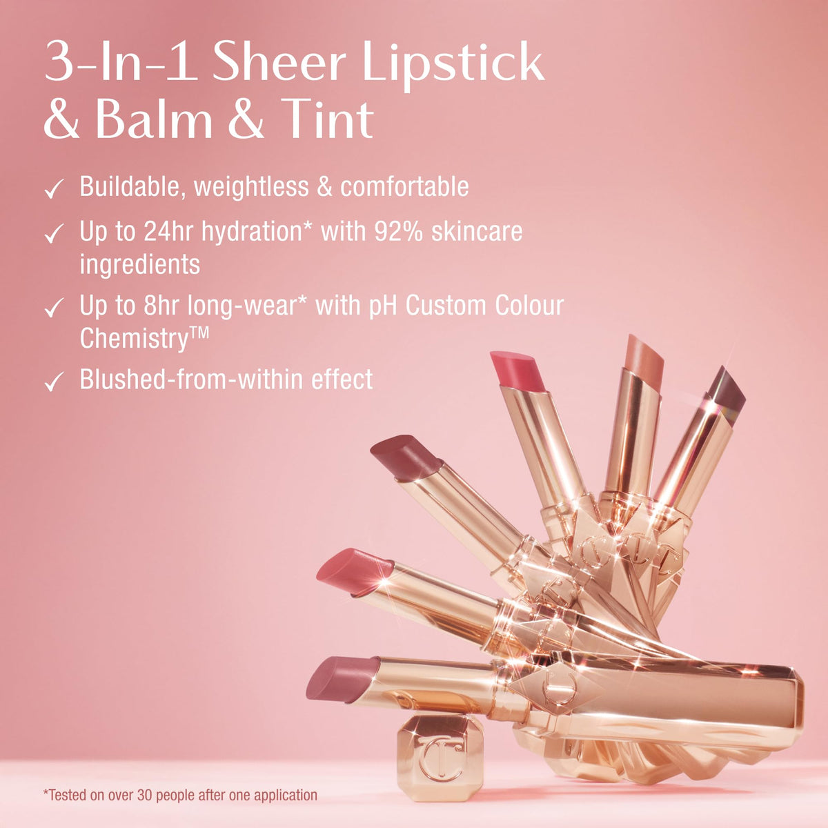 Charlotte Tilbury closeup on lips showing natural Pillow Talk color and hydrated look