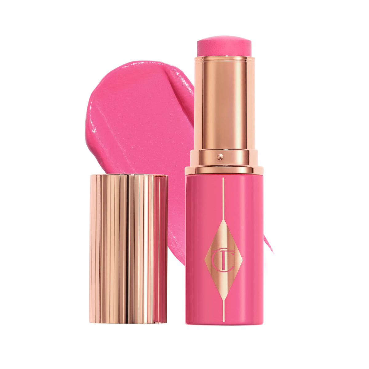 Charlotte Tilbury front packaging showing Pinky Glow stick and elegant design for quick identification