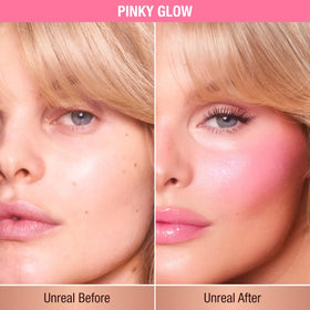 Charlotte Tilbury open blush stick angled to show balm tip and easy glide application benefit