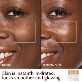 Charlotte Tilbury products with a size comparison on a vanity to show travel sizing