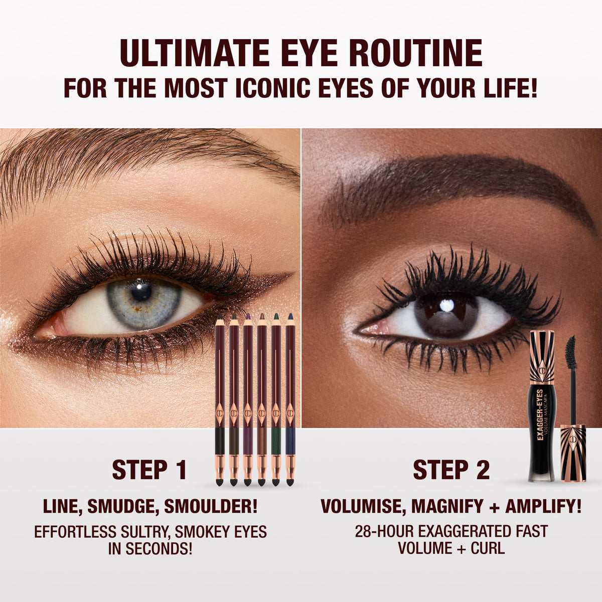 Charlotte Tilbury applying pencil to waterline showing rich color payoff and long-wear benefit