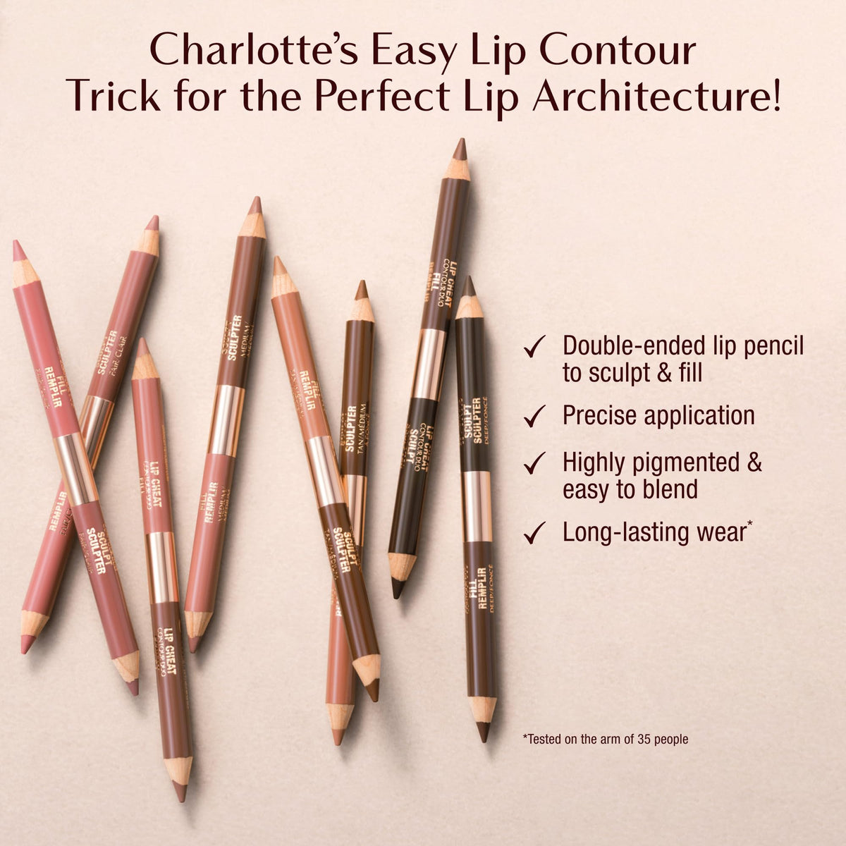 Charlotte Tilbury sculpt tip close-up showing precise edge for defined lips