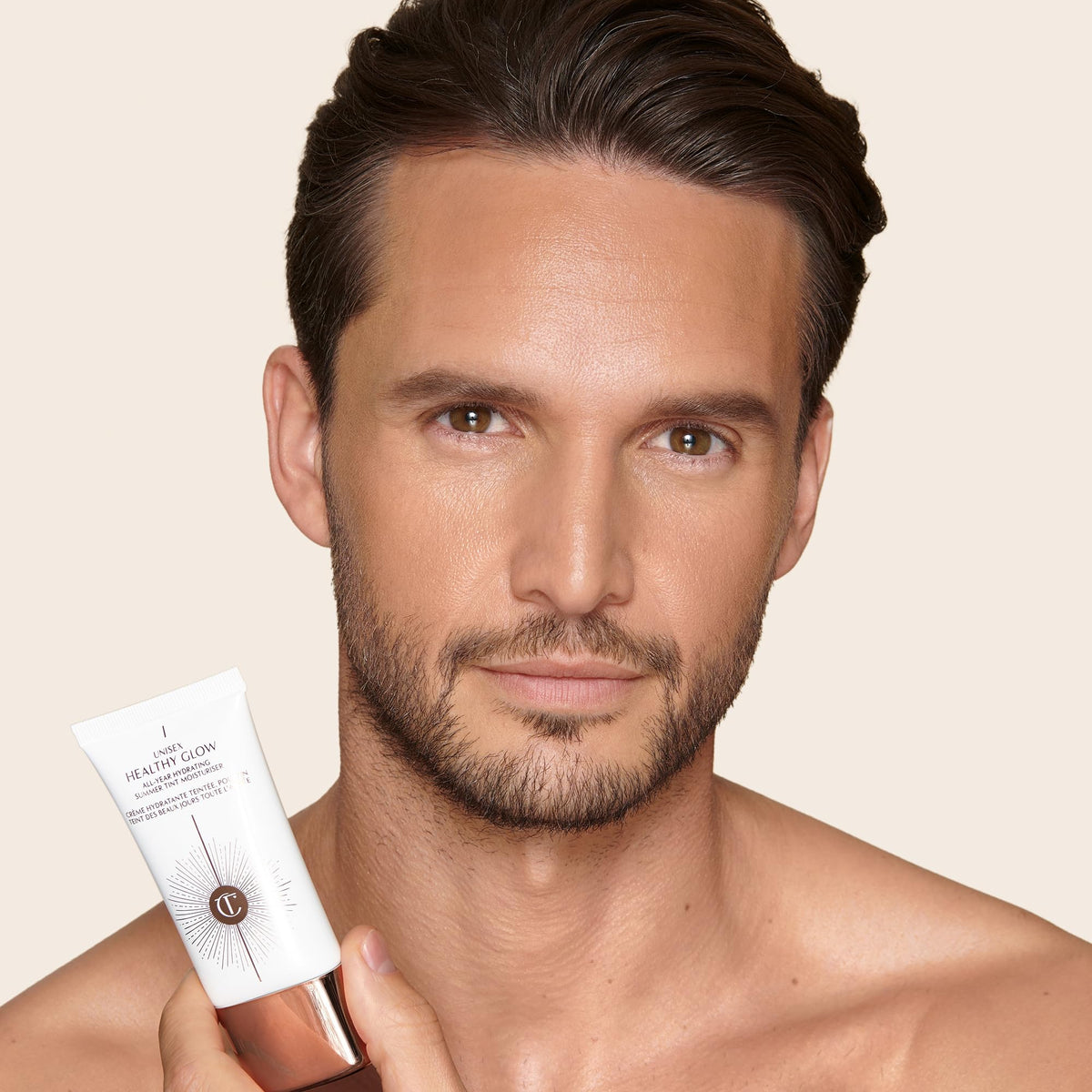 Charlotte Tilbury skin tint on bathroom vanity in lifestyle setting conveying effortless daily routine