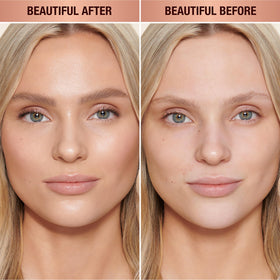 Charlotte Tilbury texture swipe of skin tint highlighting smooth, blendable formula for natural finish