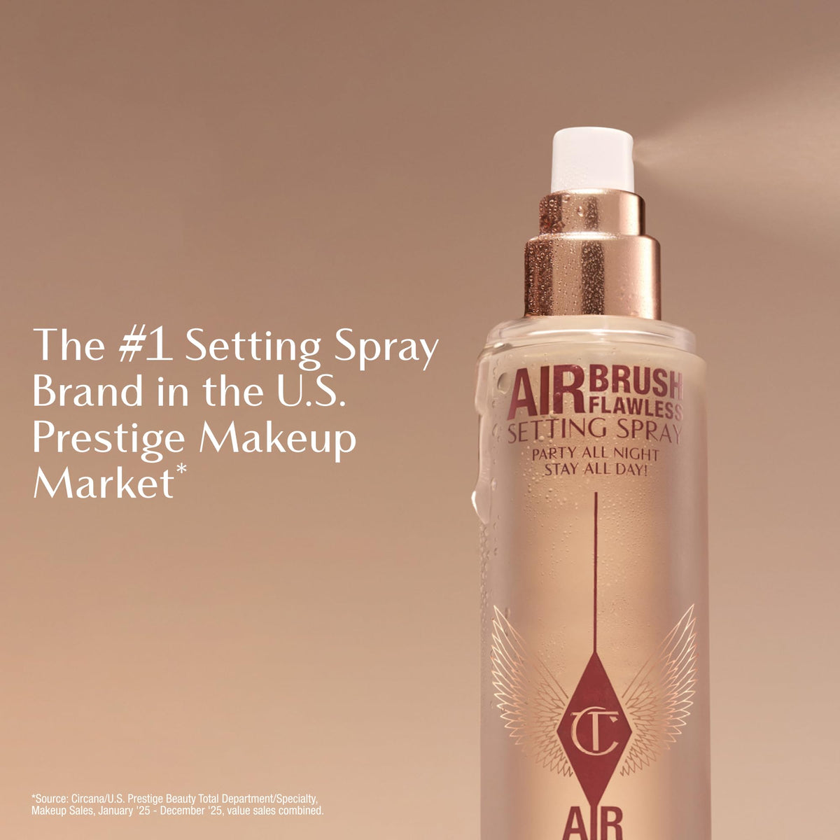 Charlotte Tilbury mist sprayed on model bridal makeup for event longevity
