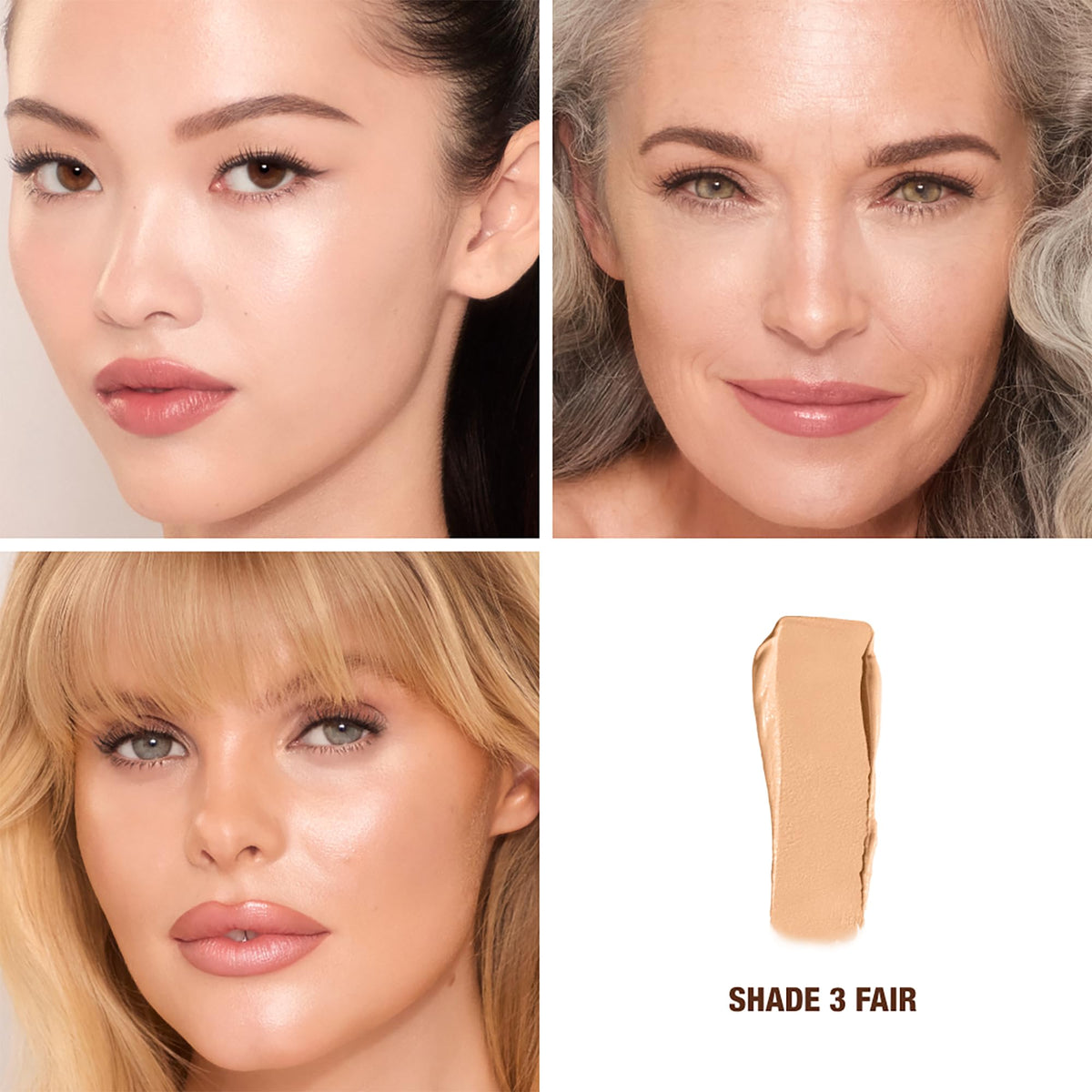 Charlotte Tilbury applying stick to forehead to demonstrate fast, buildable coverage