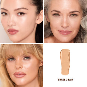 Charlotte Tilbury applying stick to forehead to demonstrate fast, buildable coverage