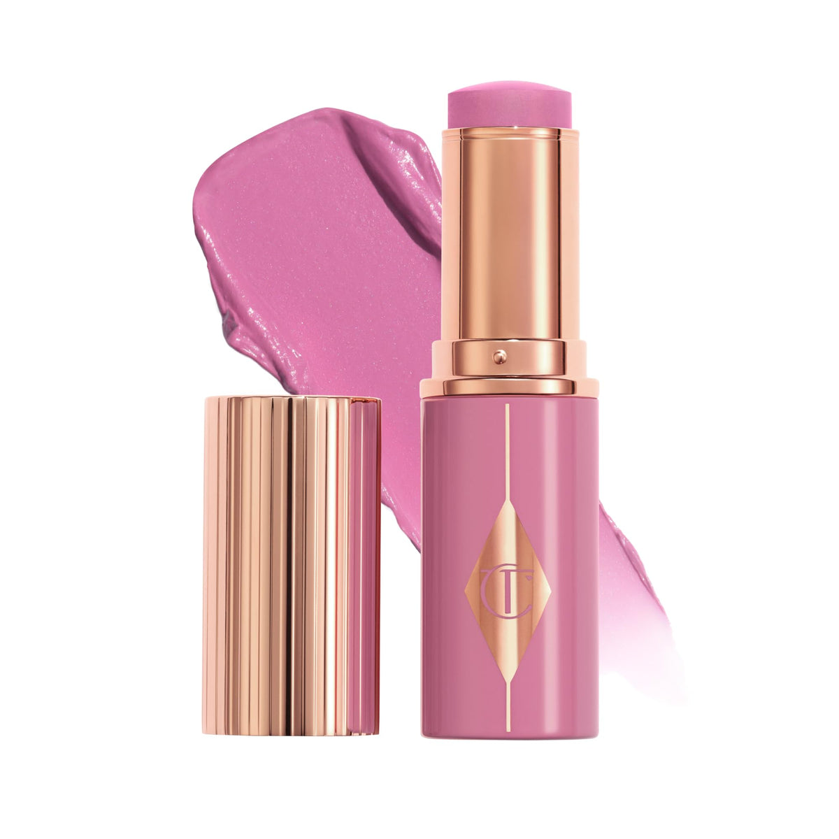 Charlotte Tilbury front packaging showing stick blush and brand, easy application benefit