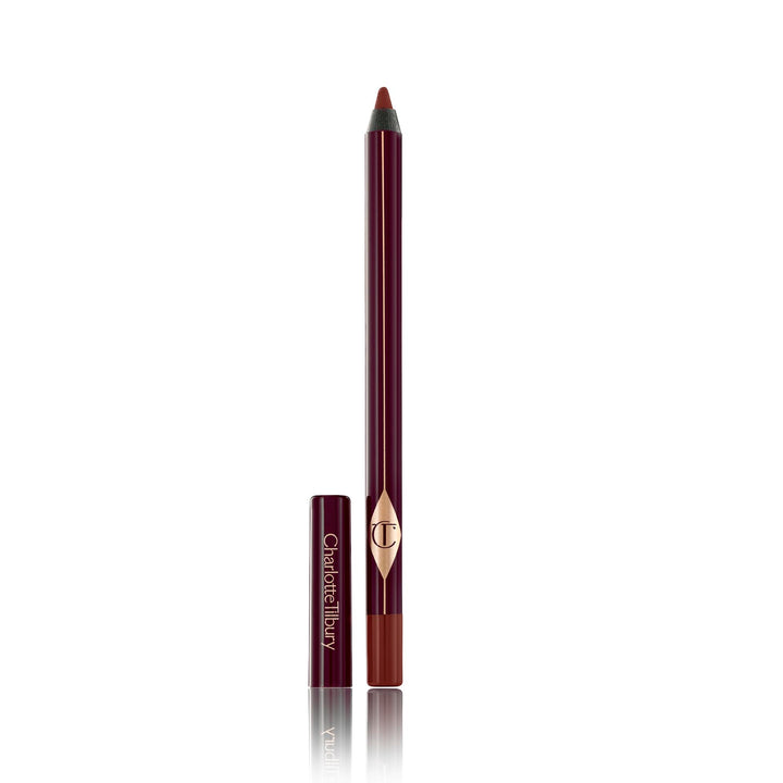 Charlotte Tilbury pencil front packaging showing the russet-berry shade and brand benefit