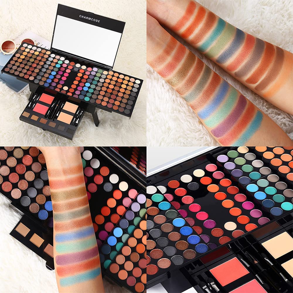 CHARMCODE close-up of colorful pans highlighting pigment payoff and finish variety