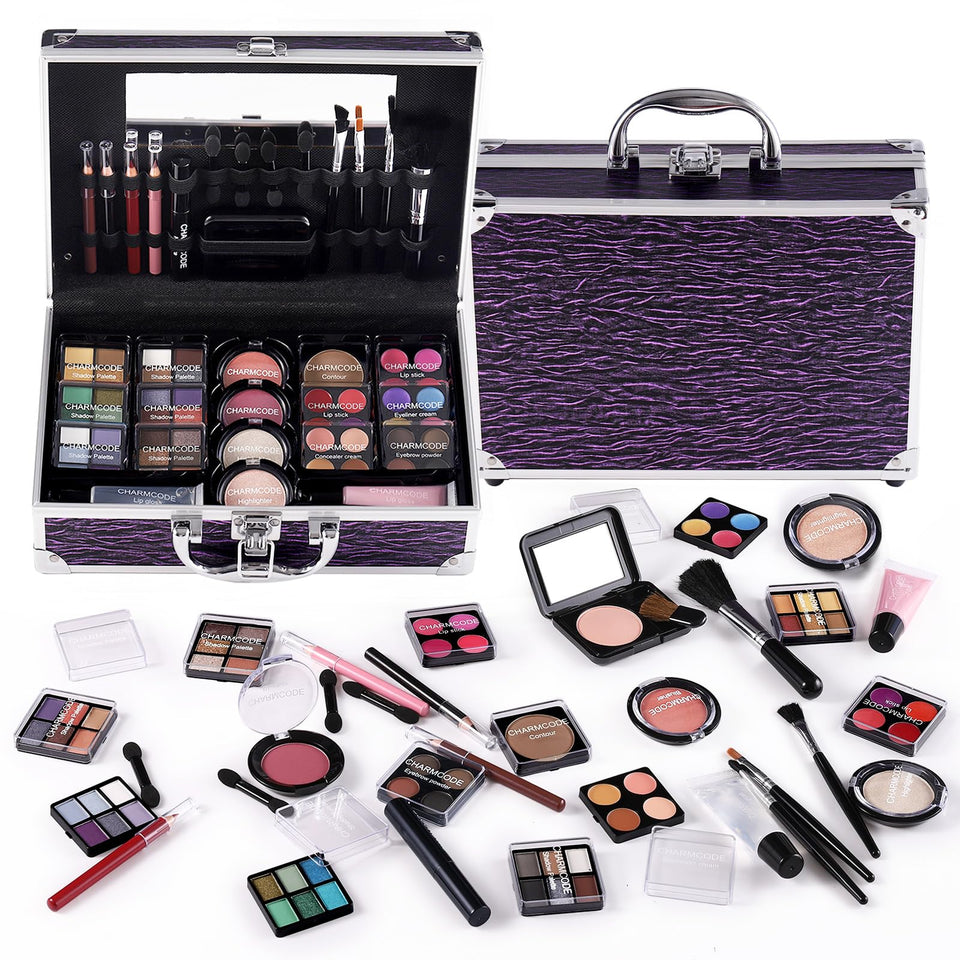 CHARMCODE purple train case front view shows portable storage benefit