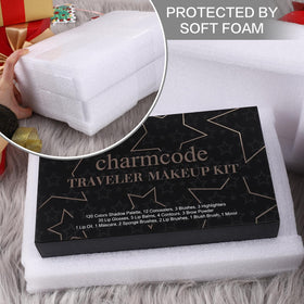 CHARMCODE palette next to a handbag illustrating compact travel portability