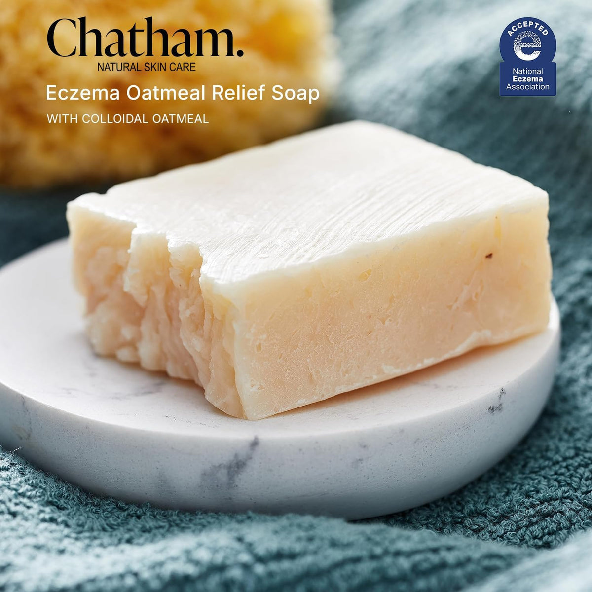 Chatham Natural Skin Care bar held in hand to show actual size and easy grip for bathing
