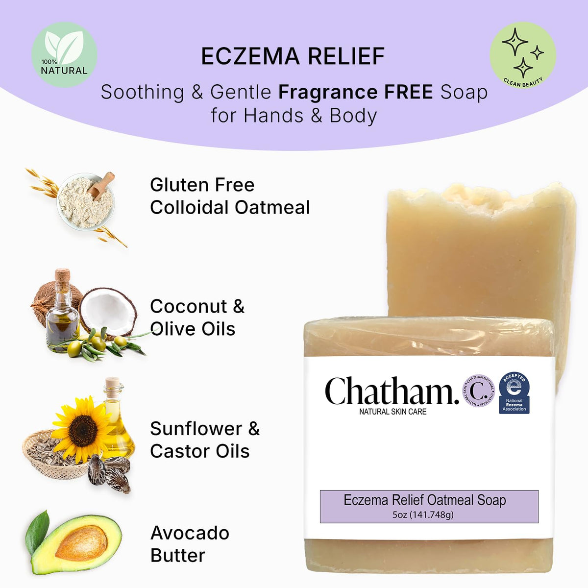 Chatham Natural Skin Care soap producing a mild lather on wet washcloth to soothe skin