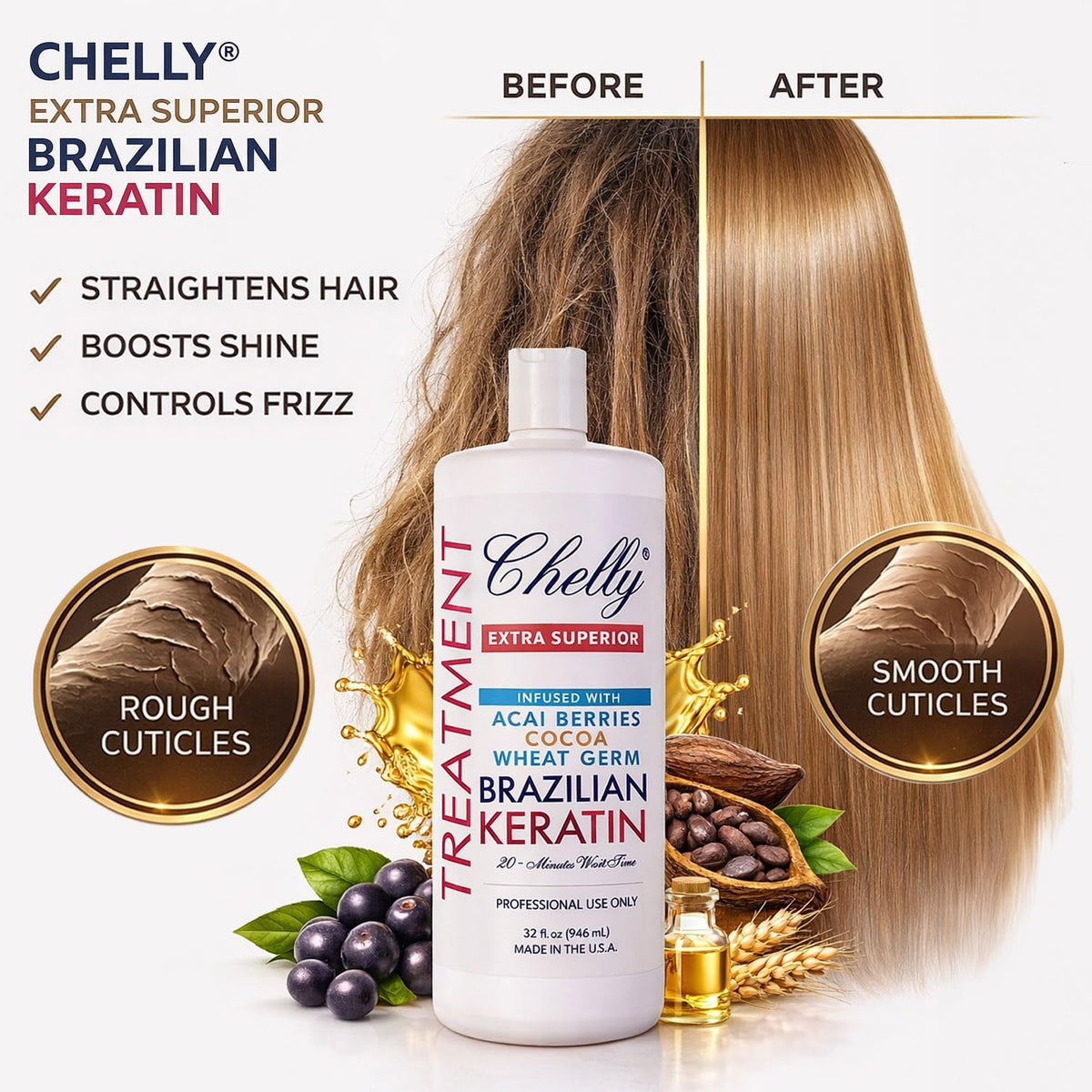 CHELLY close-up of ingredient label highlighting key keratin components