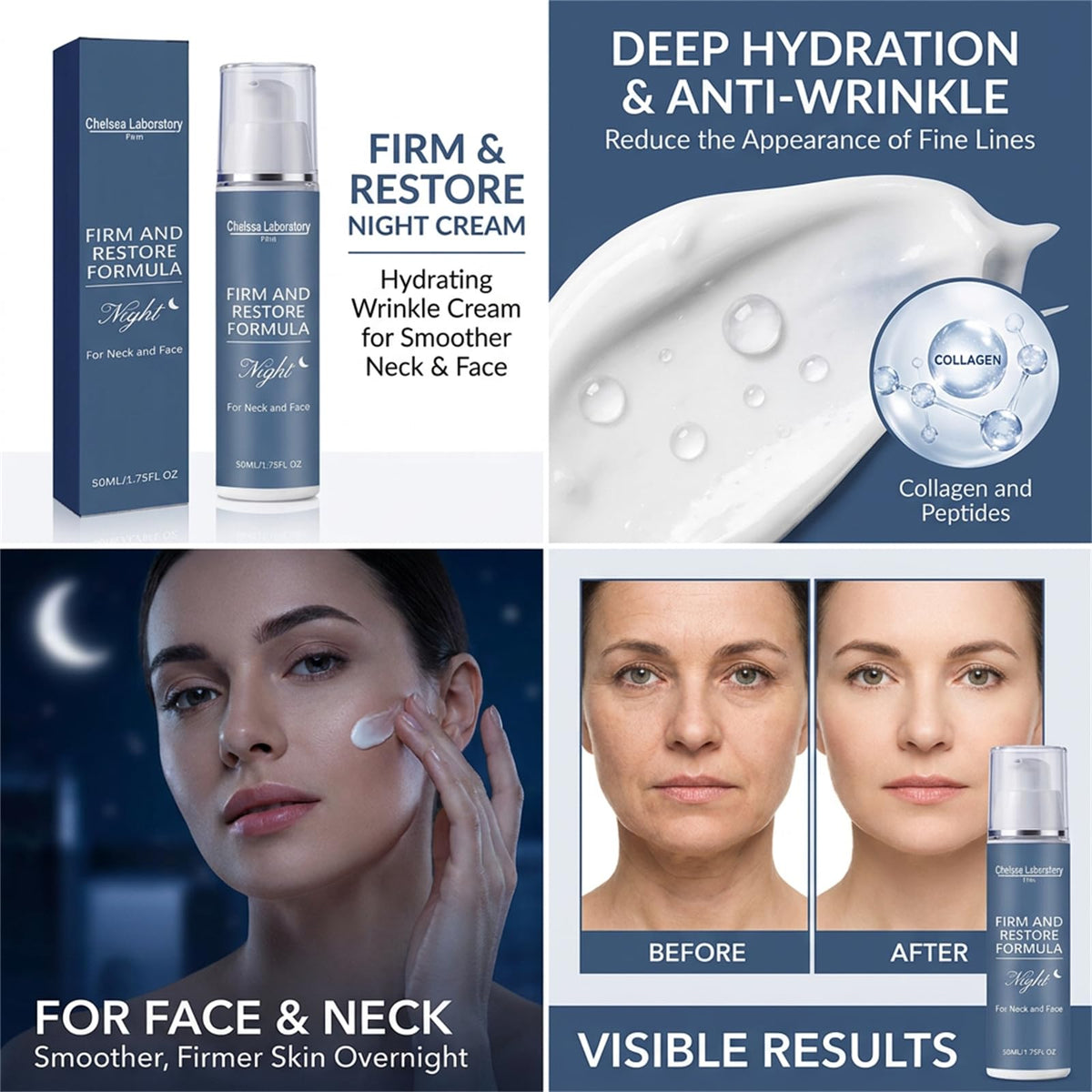 Chelsea Laboratory Firm applying cream to neck demonstrating lift and moisture