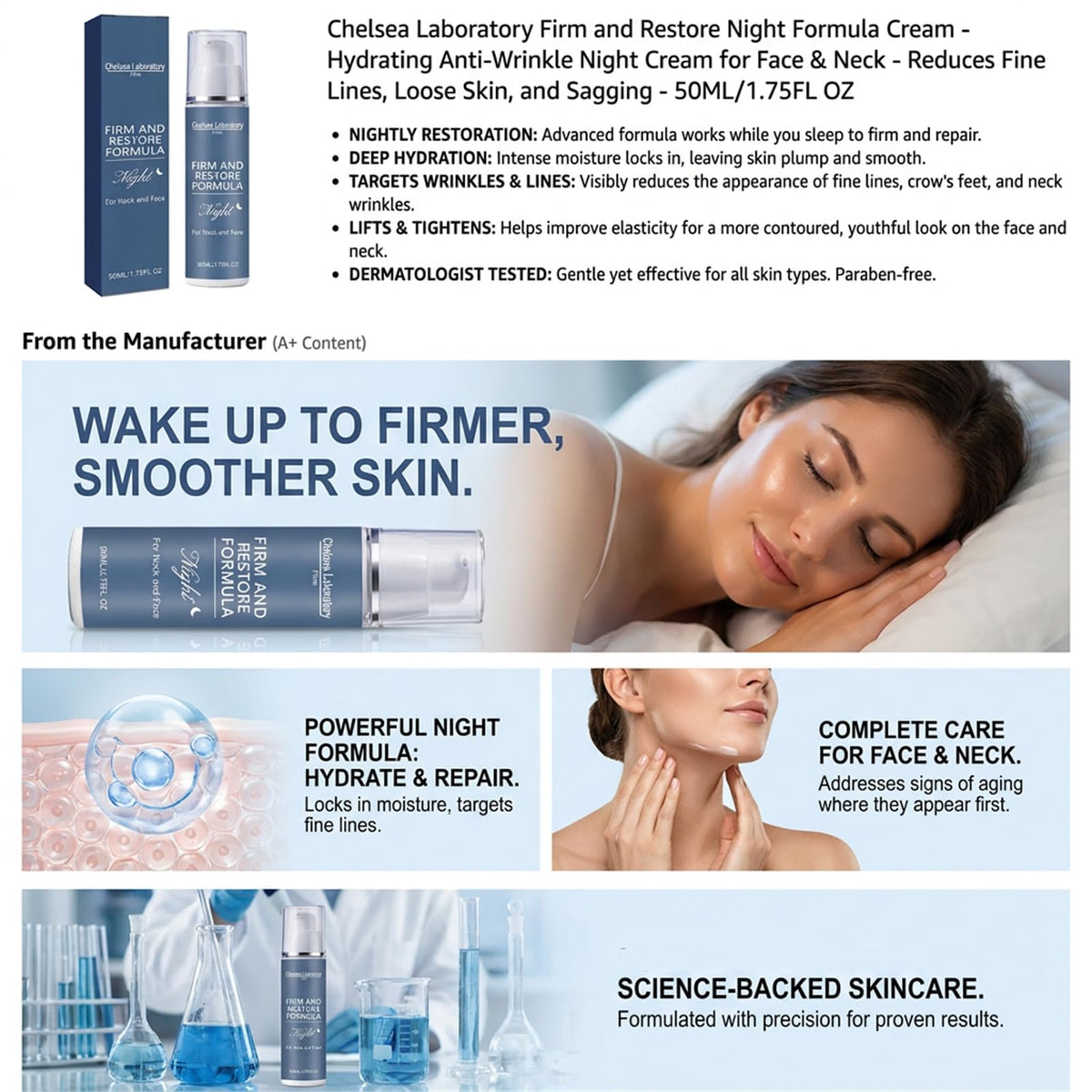Chelsea Laboratory Firm face and neck comparison showing size and coverage