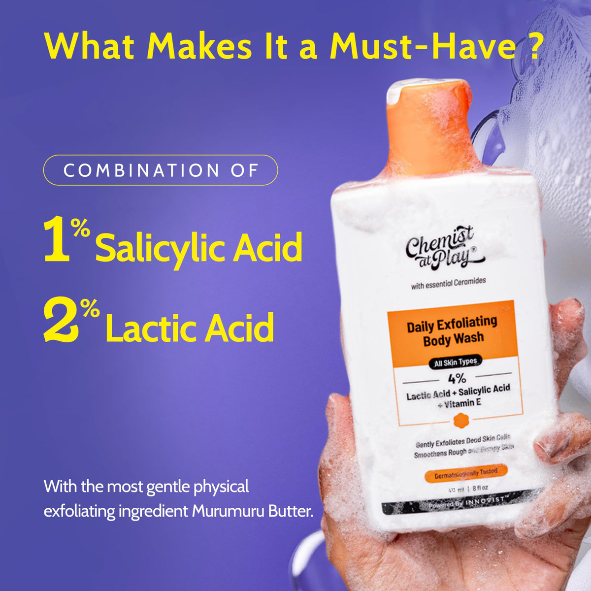 Chemist At Play ingredient callout with ceramides emphasizing barrier support benefit