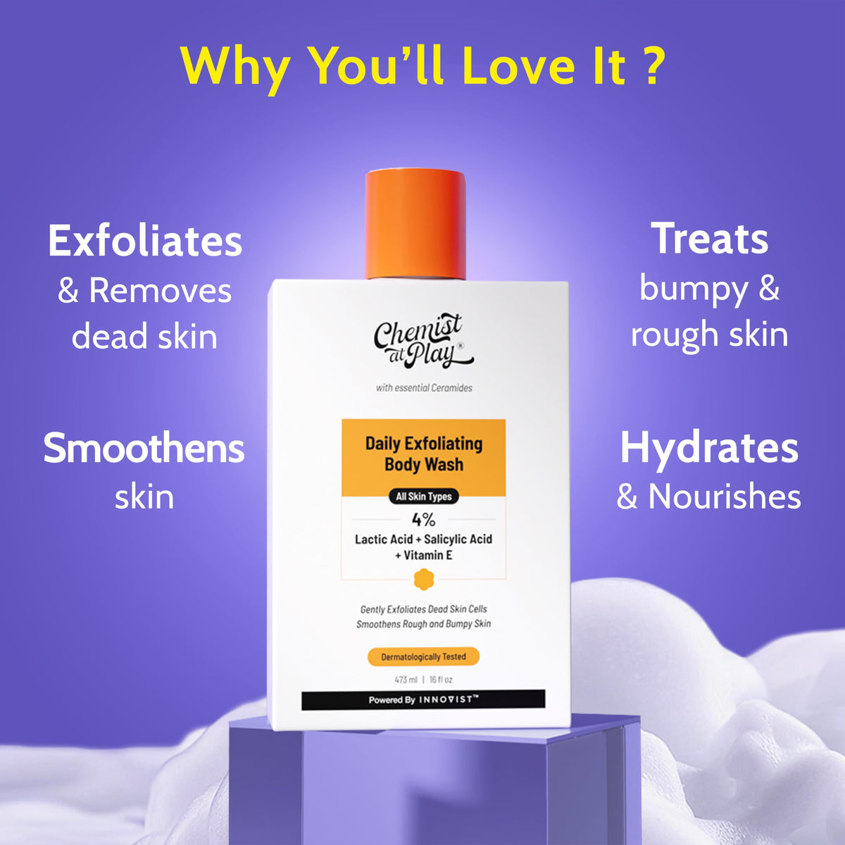 Chemist At Play lather texture on hand demonstrating gentle exfoliation benefit