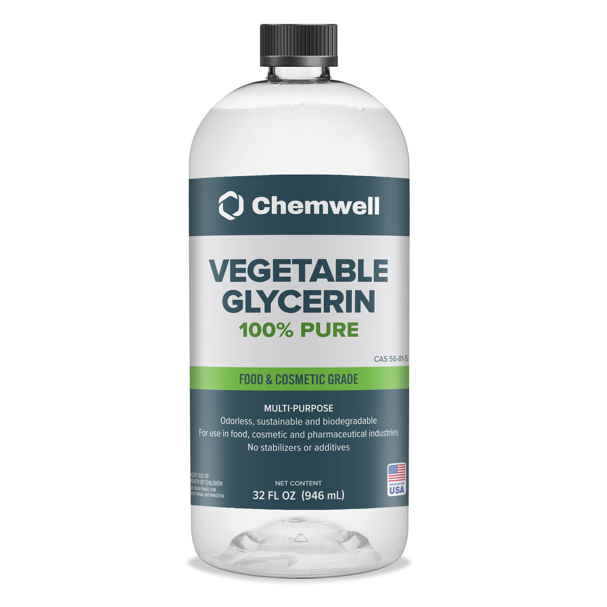 Chemwell bottle front view showing label and pure glycerin for reliable moisturizing