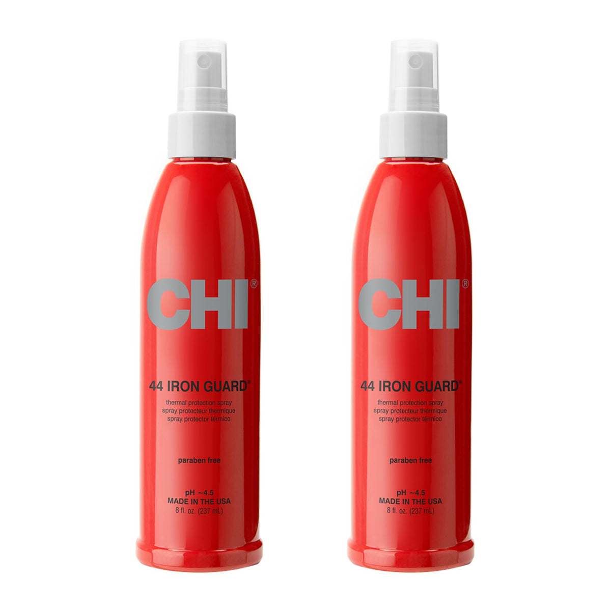 CHI 44 front packaging shows dual 8 oz bottles and clear protective spray benefit