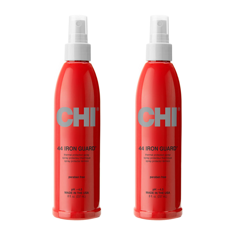 CHI 44 front packaging shows dual 8 oz bottles and clear protective spray benefit