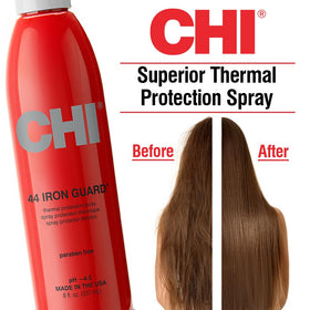 CHI 44 being used during flat-iron styling to protect hair from heat