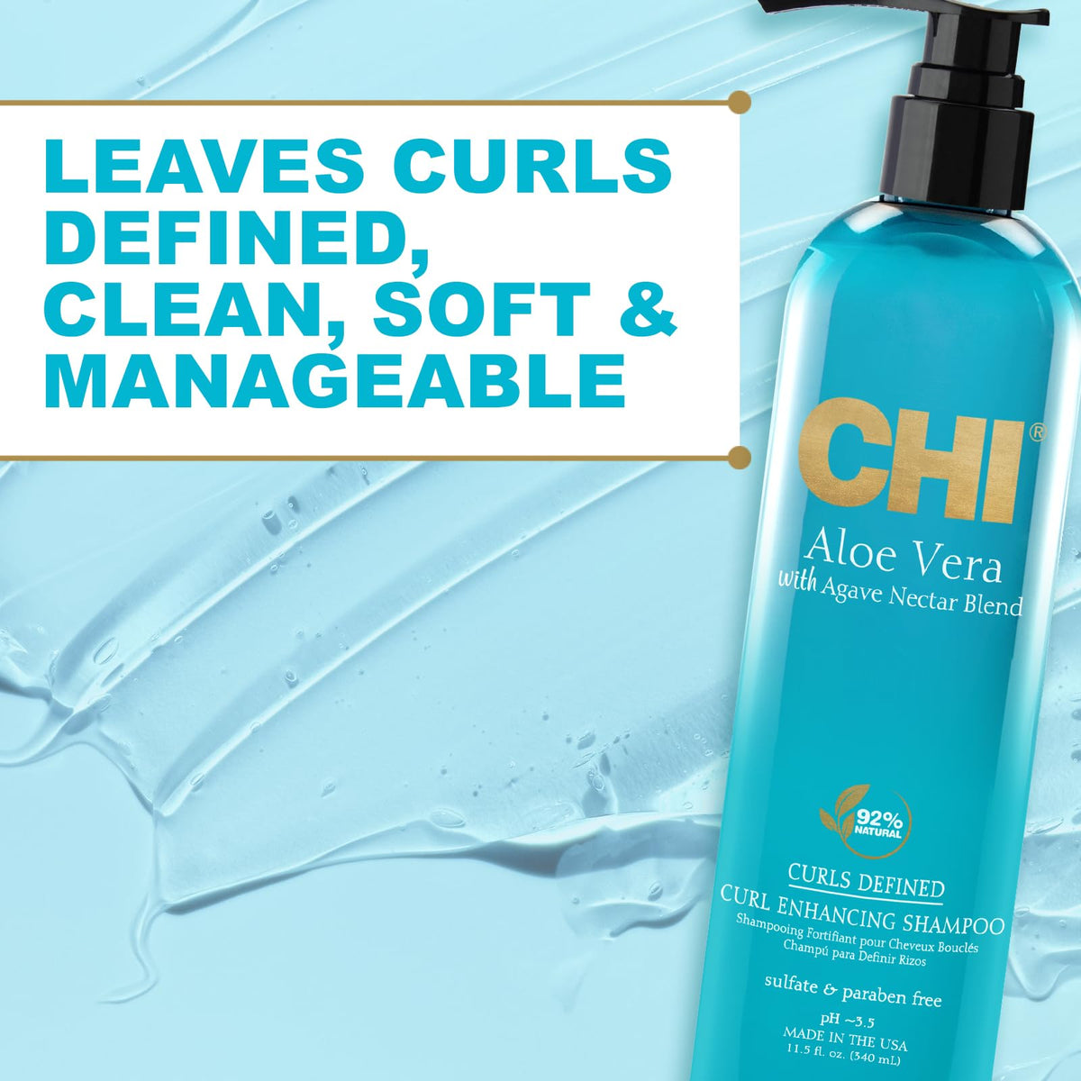 CHI label close-up listing aloe vera, agave nectar, silk protein