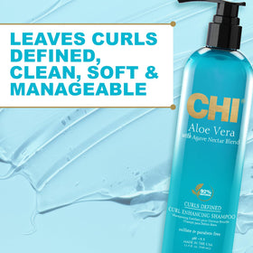 CHI label close-up listing aloe vera, agave nectar, silk protein