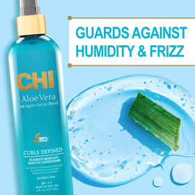 CHI applying leave-in to damp hair demonstrating frizz control benefit