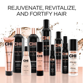 CHI bottle styled on bathroom shelf conveying salon-quality self-care at home