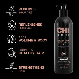 CHI close-up of pump dispensing shampoo illustrating convenient controlled application