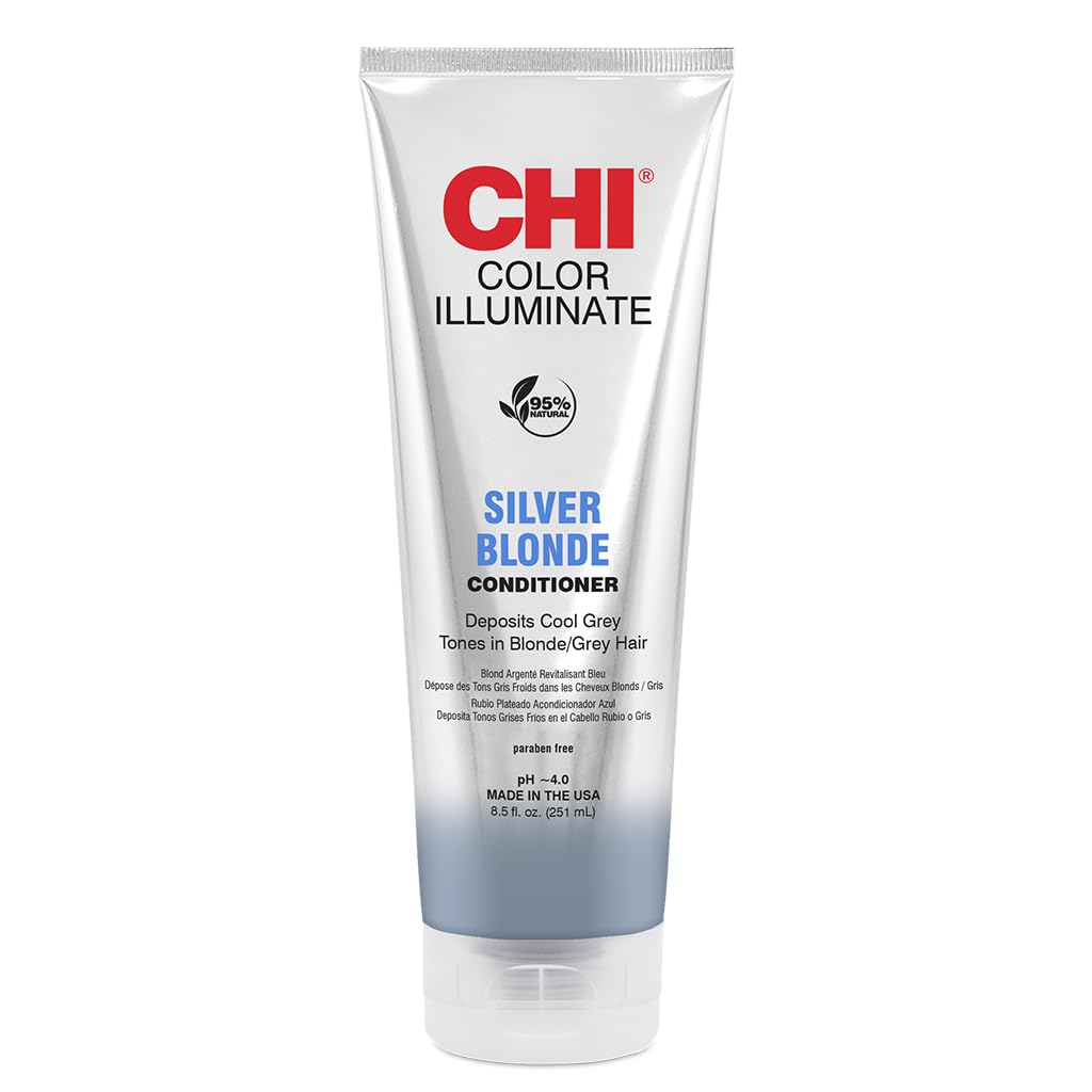 CHI front packaging of Silver Blonde conditioner showing product identity and easy use benefit