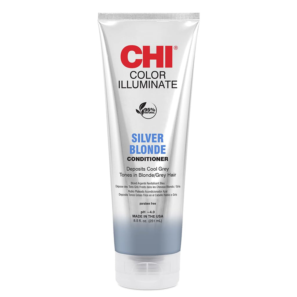 CHI front packaging of Silver Blonde conditioner showing product identity and easy use benefit