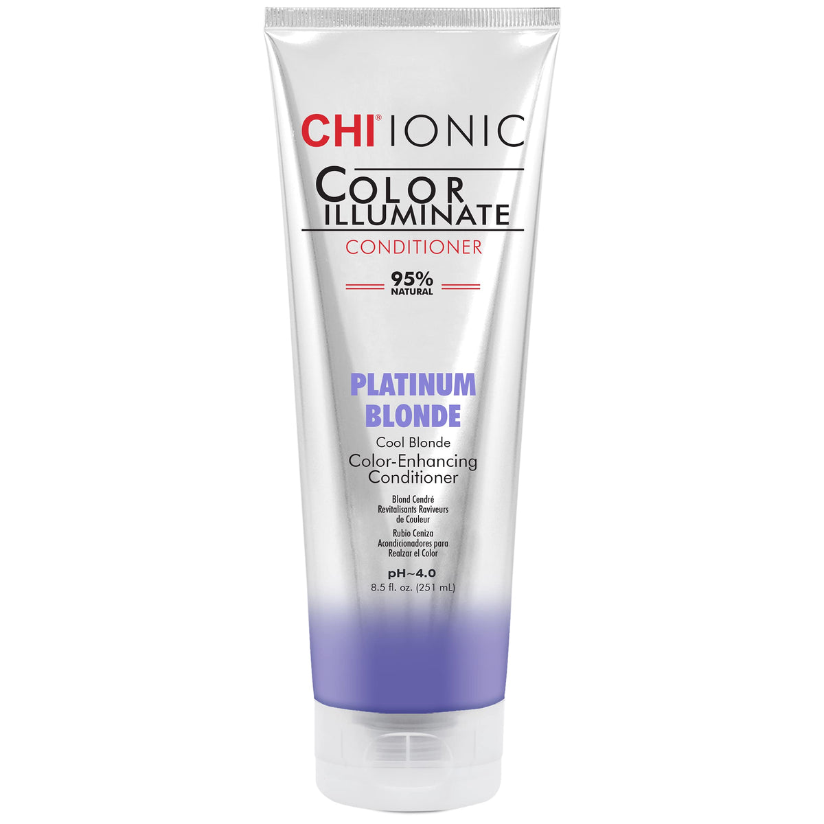 CHI front packaging showing platinum blonde color and clear benefit