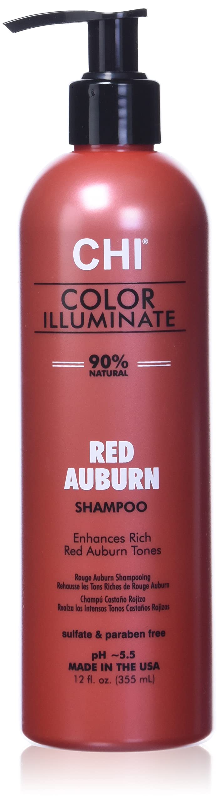 CHI bottle front label showing red auburn shade and benefits