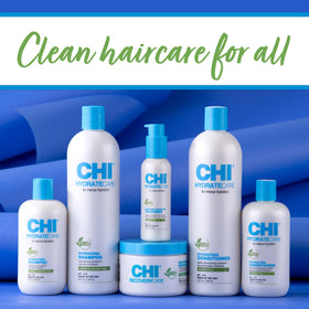 Aloe vera leaf and sea kelp beside CHI bottle showcasing natural ingredients for moisture