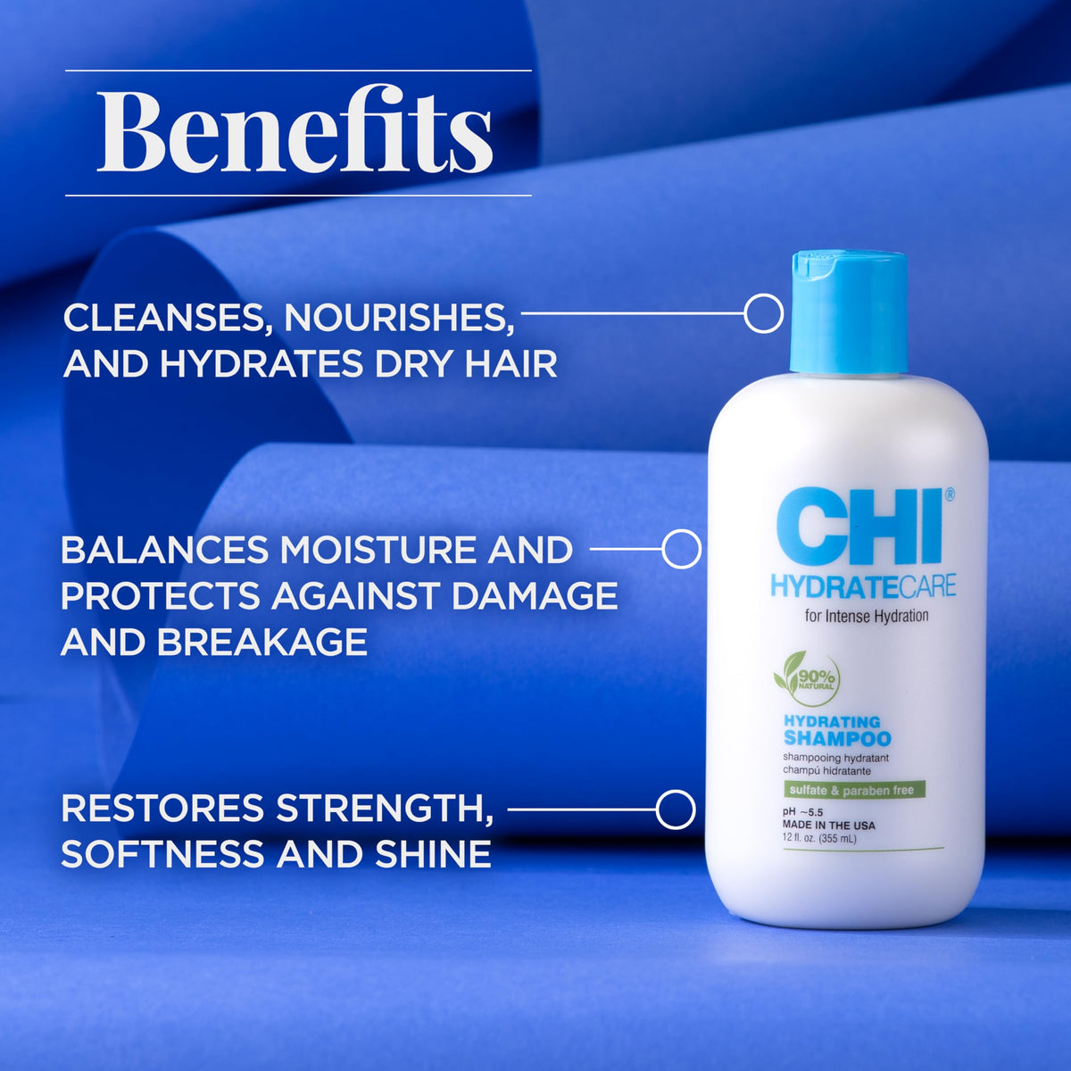 CHI HydrateCare close-up of pump and label highlighting brand details and easy dispensing benefit
