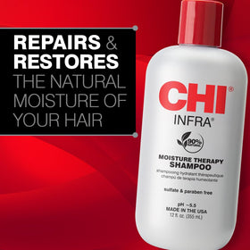 CHI Infra shampoo in shower use demonstrating gentle lather and scalp cleansing benefit