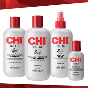 CHI Keratin Mist being sprayed on hair offering heat protection